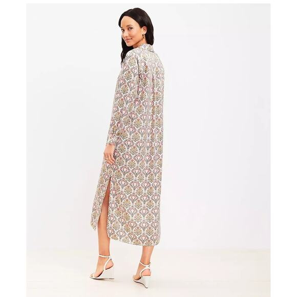 LOFT Satin Tuilerie Midi Shirtdress Sz 4 Floral Geo Paisely Minimalist Luxe $110 - Picture 4 of 11
